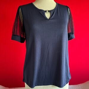 Womens Top Size Medium Blue Nautical Sailor Summer Beach Yachty Coquette Office